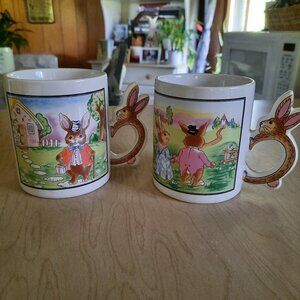 Vintage 90s Rabbit Beverage Mugs Set of 2